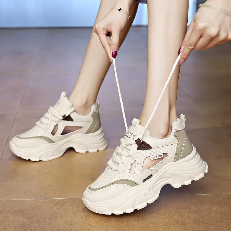 King Jinmai Breathable Height Increasing Abrasion Resistant Low Top Chunky Sneakers Women's-6