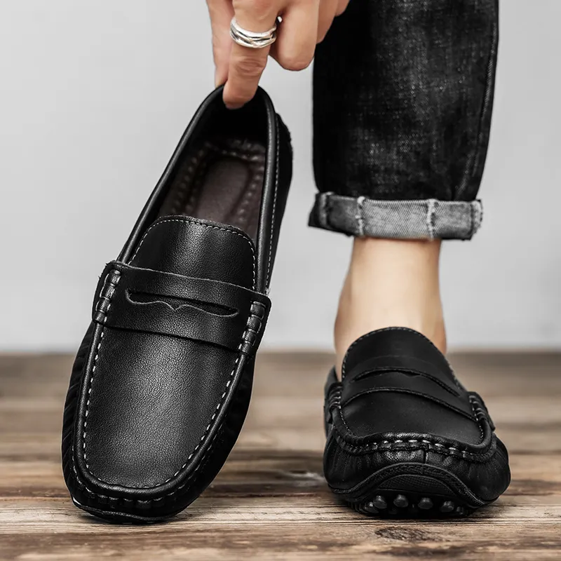 King Jinmai Gommino Loafers Men Black/Red Brown/Khaki-2