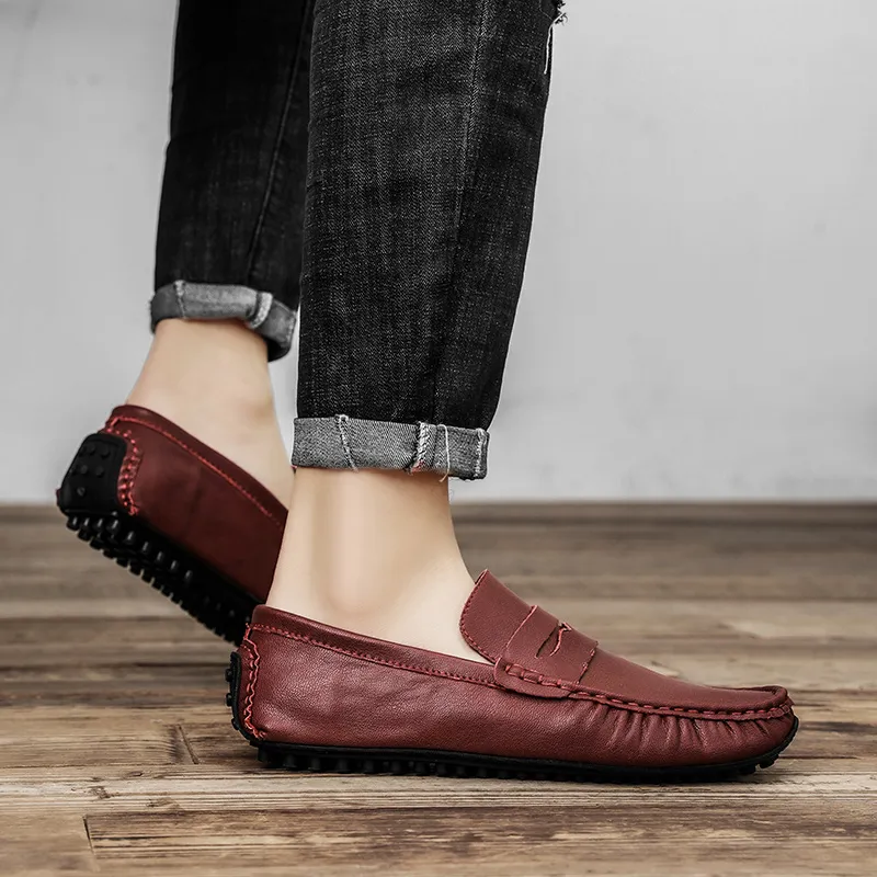 King Jinmai Gommino Loafers Men Black/Red Brown/Khaki-16