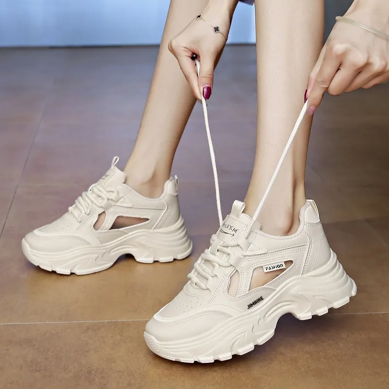 King Jinmai Breathable Height Increasing Abrasion Resistant Low Top Chunky Sneakers Women's-10