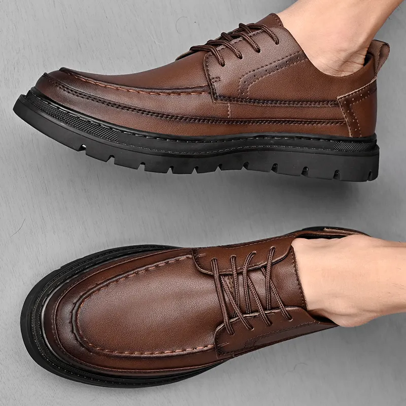 King Jinmai Men's Casual Shoes Men Low Top Black, Red Brown-19
