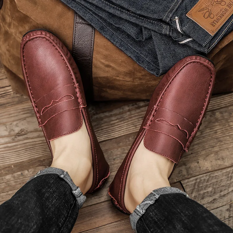 King Jinmai Gommino Loafers Men Black/Red Brown/Khaki-17