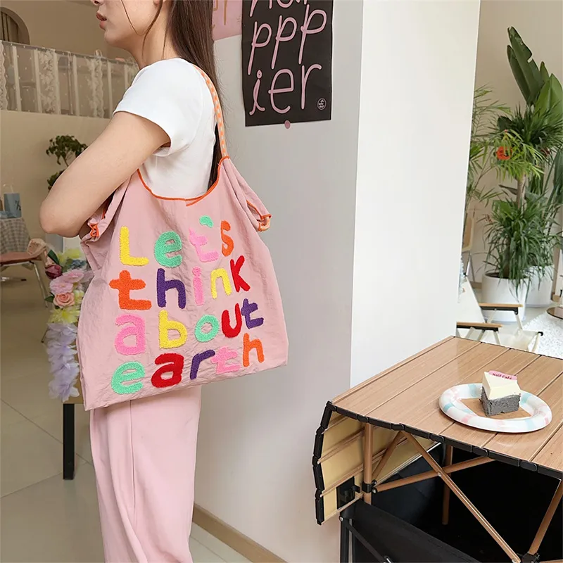 GKY Polyester Tote Bag Shopping Bag Shoulder Bags Unisex Yellow/Purple/Light Gray/Brown/Pink-19