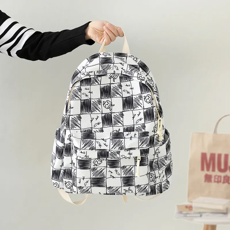 GKY Polyester Cotton Fabric Backpack Regular Unisex Gray/Blue/Coffee/Black-4