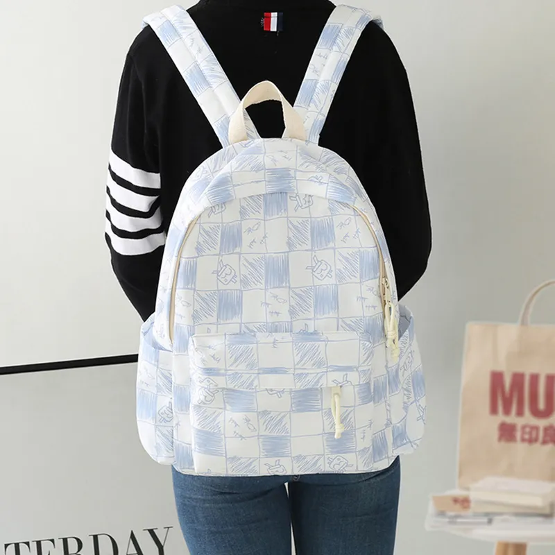 GKY Polyester Cotton Fabric Backpack Regular Unisex Gray/Blue/Coffee/Black-7