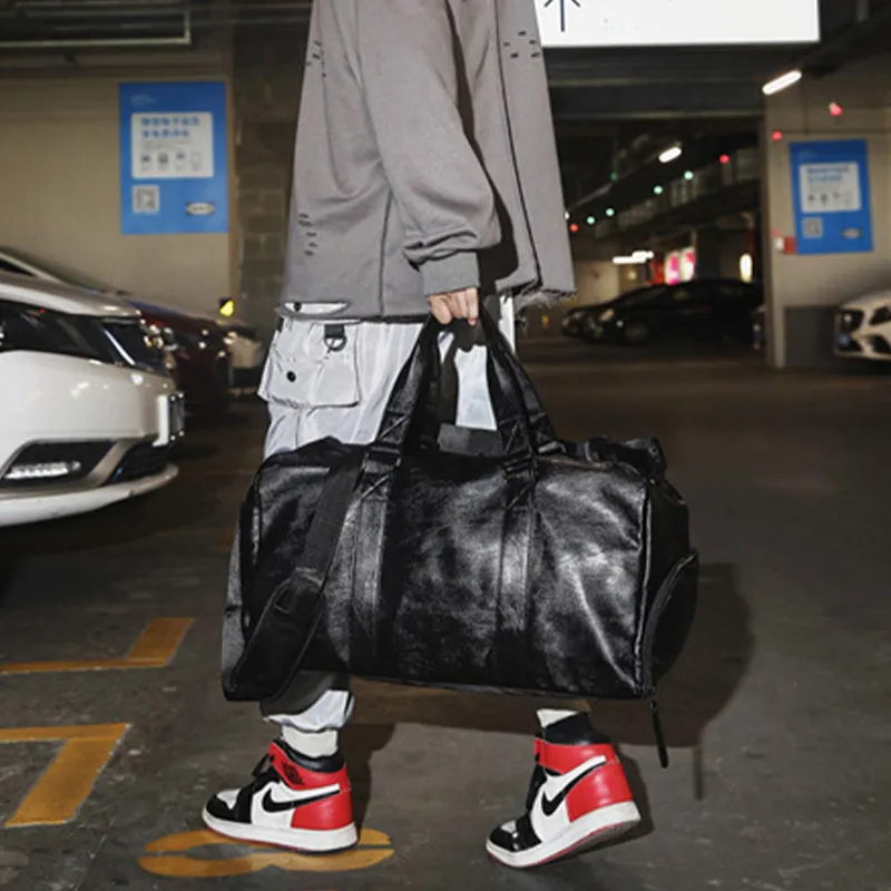 GKY PU Gym Bag Large Size Unisex White/Black-1