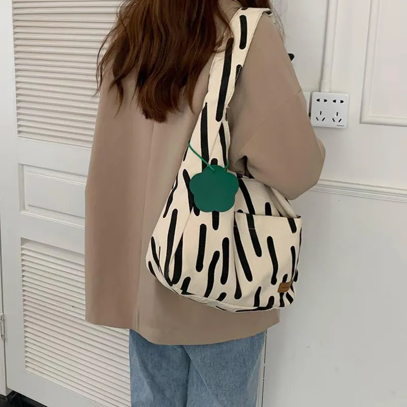 GKY Canvas Bag, Handbag, Shoulder Bag Unisex Ecru Zebra Print-5