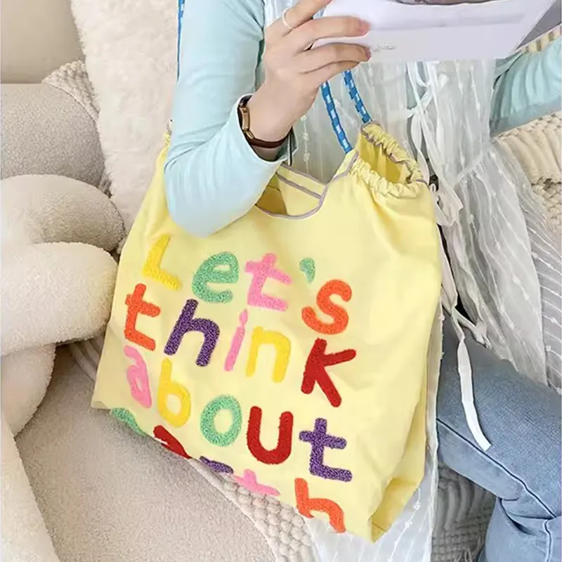GKY Polyester Tote Bag Shopping Bag Shoulder Bags Unisex Yellow/Purple/Light Gray/Brown/Pink-4