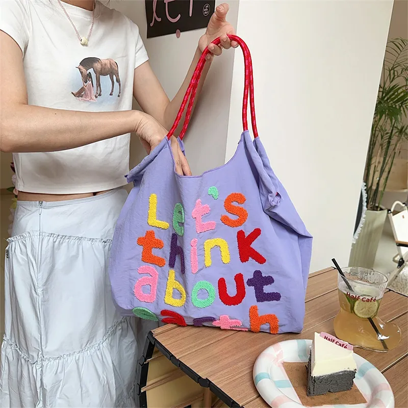 GKY Polyester Tote Bag Shopping Bag Shoulder Bags Unisex Yellow/Purple/Light Gray/Brown/Pink-8