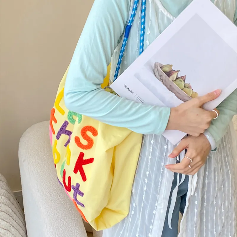 GKY Polyester Tote Bag Shopping Bag Shoulder Bags Unisex Yellow/Purple/Light Gray/Brown/Pink-2