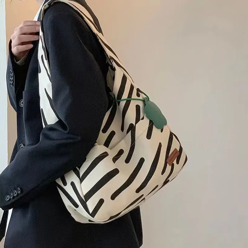 GKY Canvas Bag, Handbag, Shoulder Bag Unisex Ecru Zebra Print-6