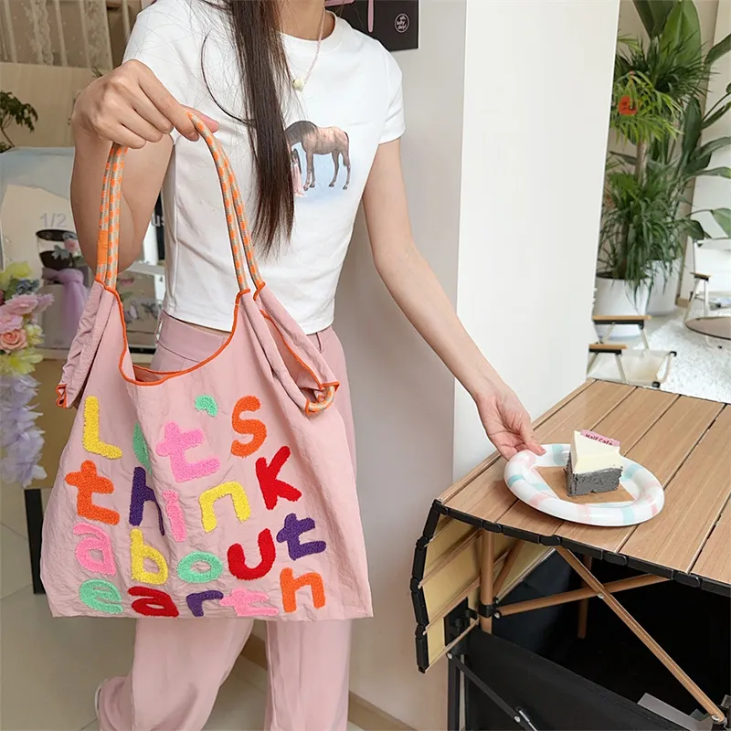 GKY Polyester Tote Bag Shopping Bag Shoulder Bags Unisex Yellow/Purple/Light Gray/Brown/Pink-18