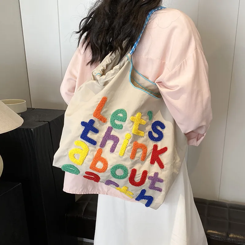 GKY Polyester Tote Bag Shopping Bag Shoulder Bags Unisex Yellow/Purple/Light Gray/Brown/Pink-12