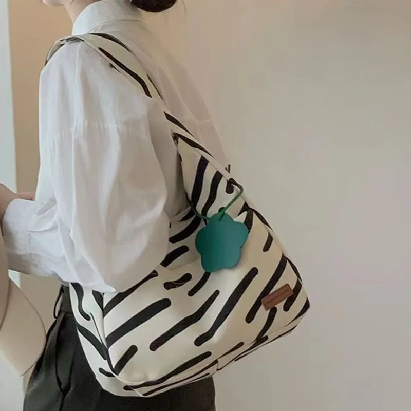 GKY Canvas Bag, Handbag, Shoulder Bag Unisex Ecru Zebra Print-1