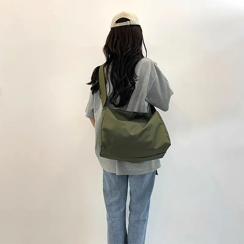 GKY Nylon Shoulder Bag Medium Size Unisex Black/Blue/Green-12