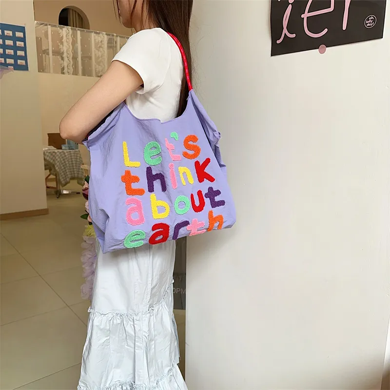 GKY Polyester Tote Bag Shopping Bag Shoulder Bags Unisex Yellow/Purple/Light Gray/Brown/Pink-7