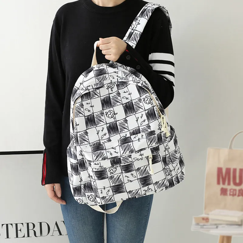 GKY Polyester Cotton Fabric Backpack Regular Unisex Gray/Blue/Coffee/Black-2
