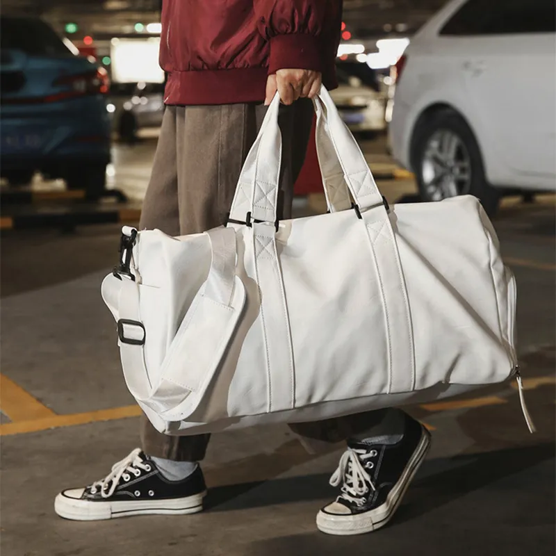 GKY PU Gym Bag Large Size Unisex White/Black-9