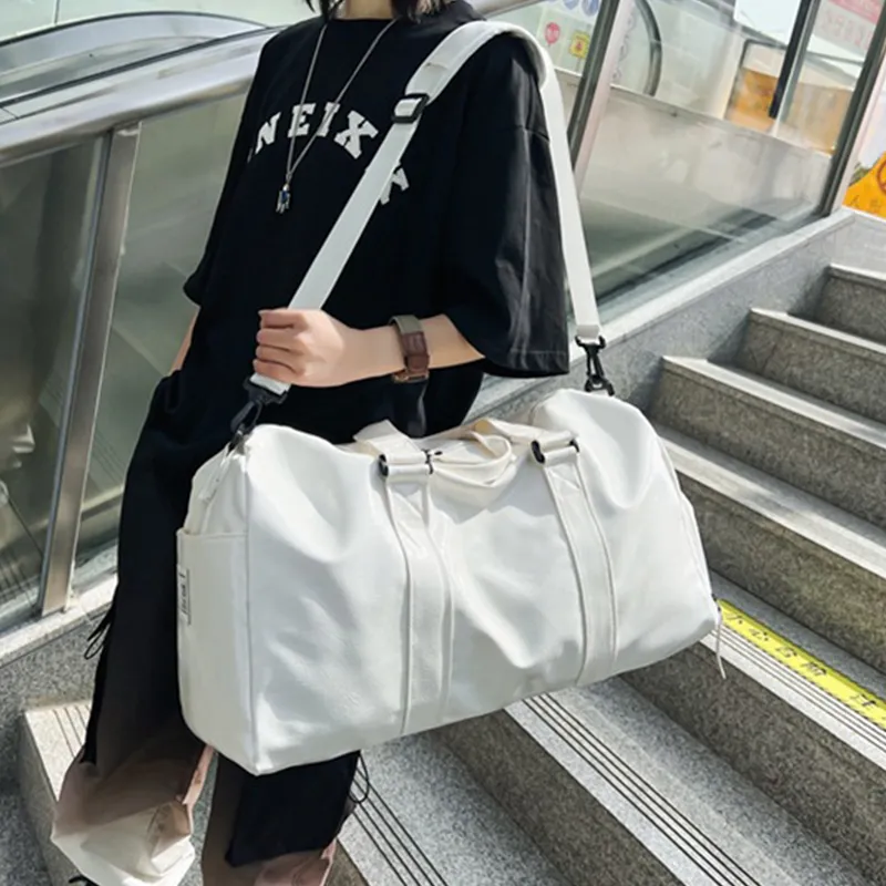 GKY PU Gym Bag Large Size Unisex White/Black-7