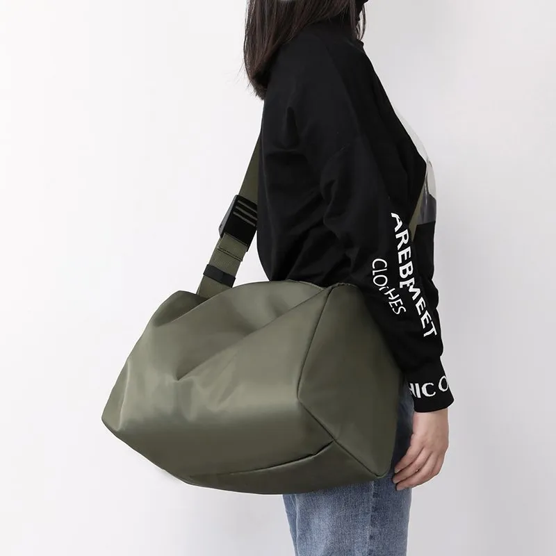 GKY Nylon Shoulder Bag Medium Size Unisex Black/Blue/Green-11