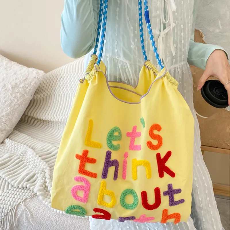 GKY Polyester Tote Bag Shopping Bag Shoulder Bags Unisex Yellow/Purple/Light Gray/Brown/Pink-1