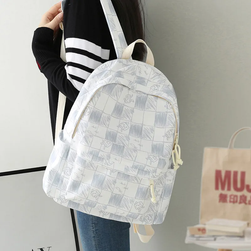 GKY Polyester Cotton Fabric Backpack Regular Unisex Gray/Blue/Coffee/Black-6