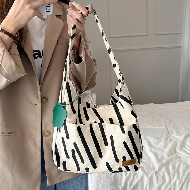 GKY Canvas Bag, Handbag, Shoulder Bag Unisex Ecru Zebra Print-2