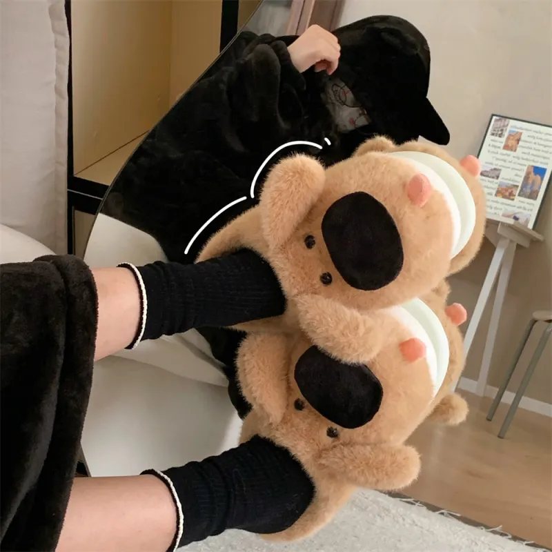 SHIGUDE Cotton Slippers Unisex Brown-3
