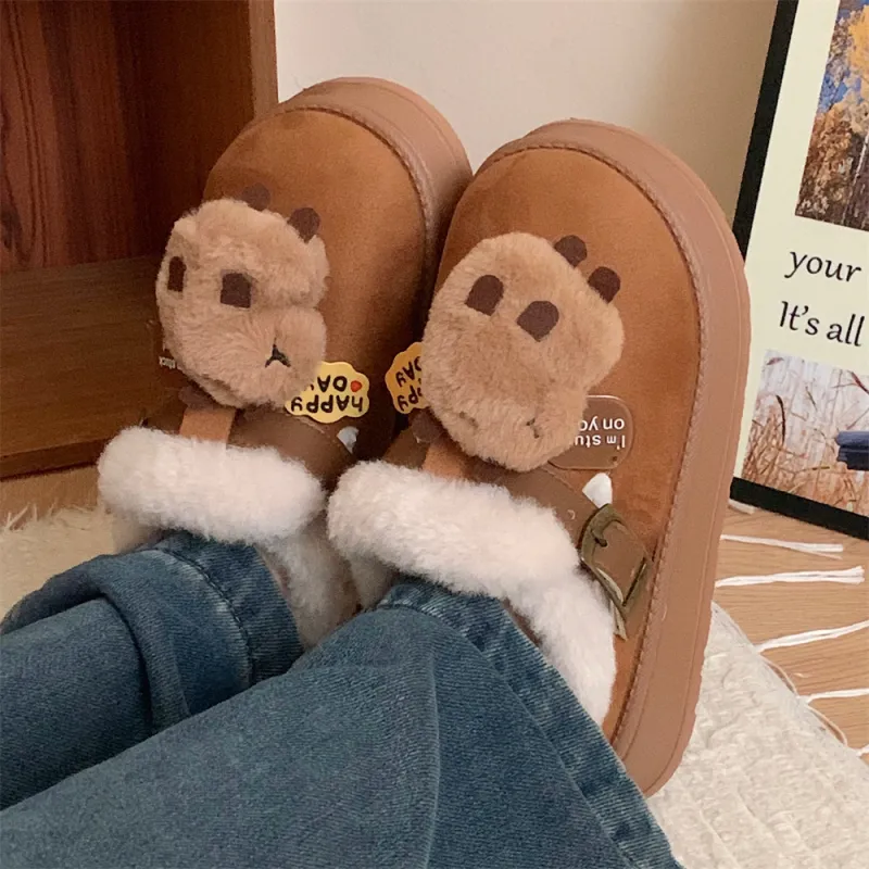 SHIGUDE Cotton Slippers Women's Brown-3