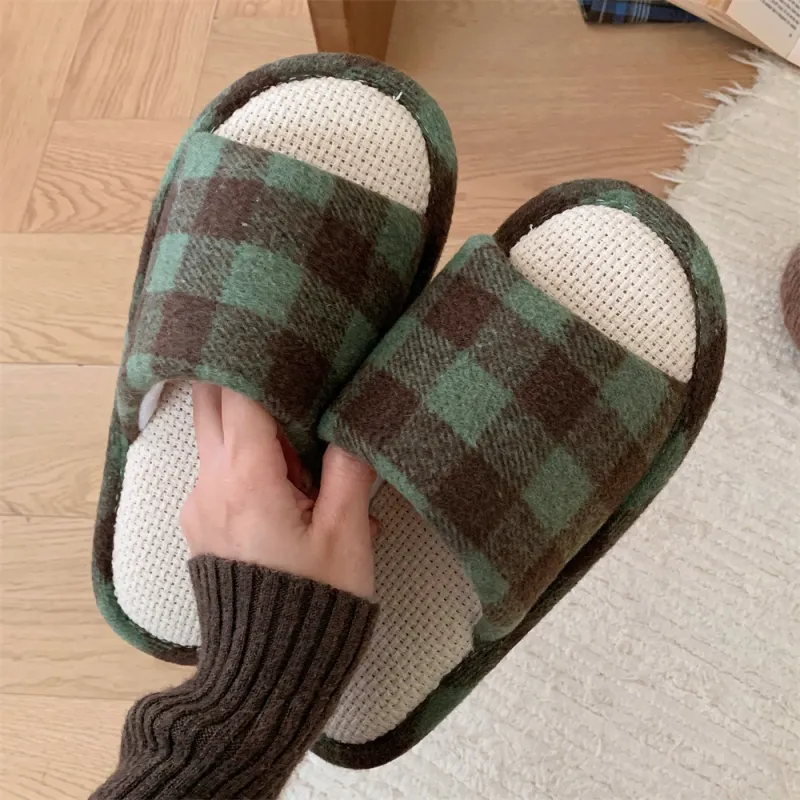 SHIGUDE Linen Slippers Women's Black-8