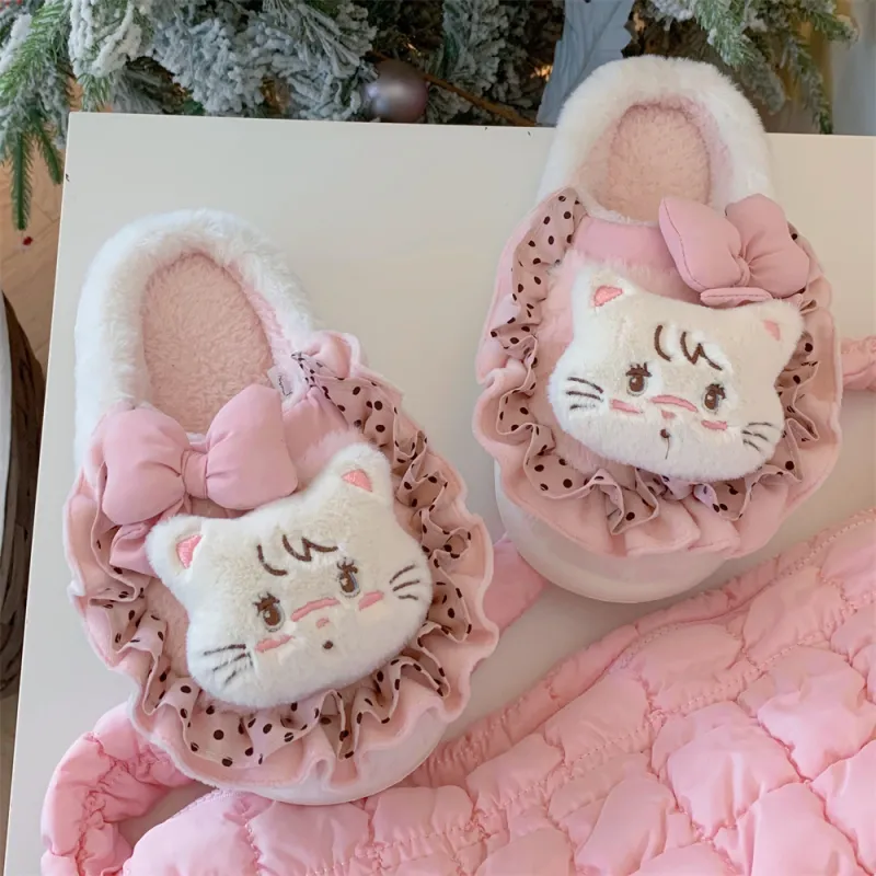 SHIGUDE x MIKKO Indoor Fleece Lined Cotton Slippers Women's Pink-4