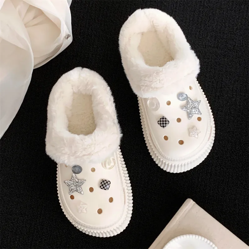 SHIGUDE Cotton Slippers Women's Cream White-5