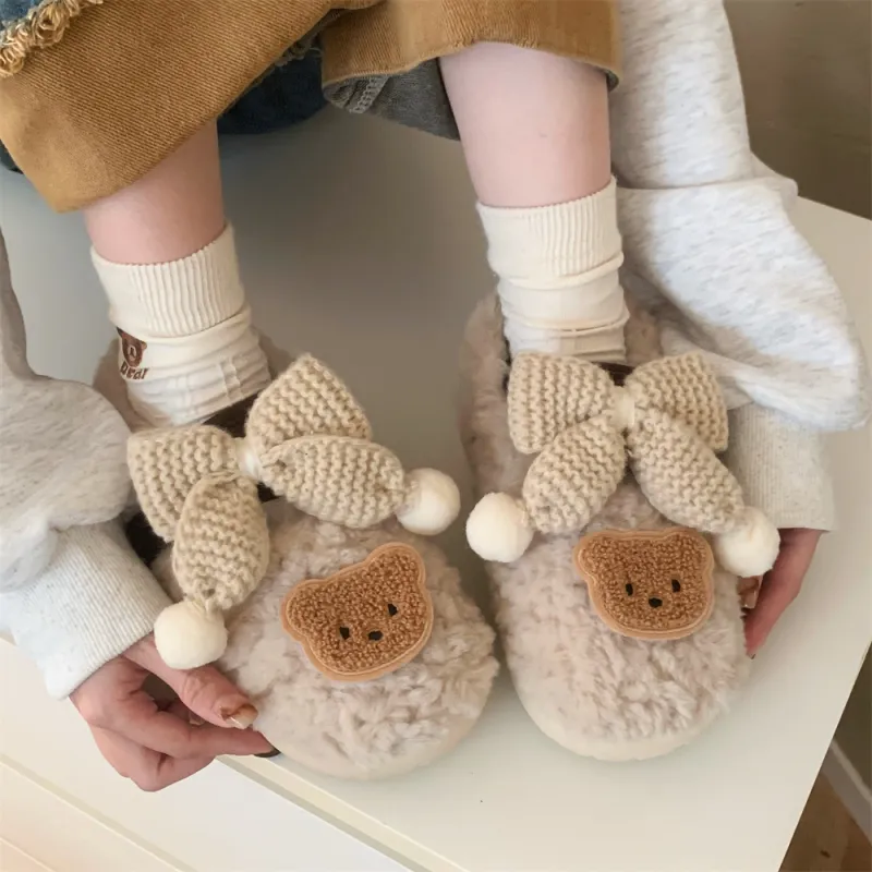 SHIGUDE Cotton Slippers Women's Cream Apricot-2
