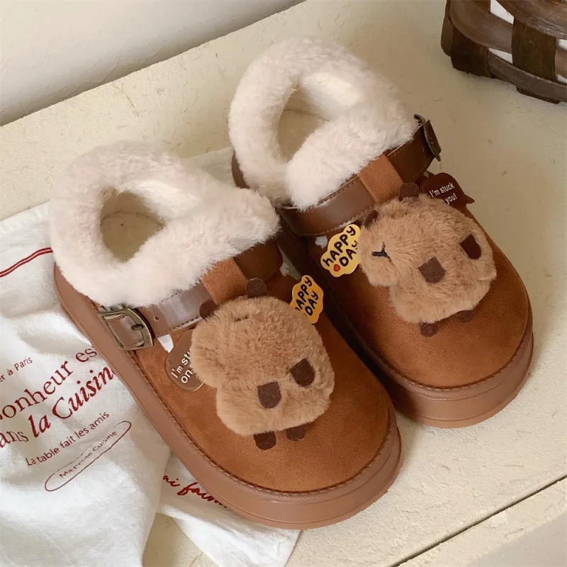 SHIGUDE Cotton Slippers Women's Brown-1