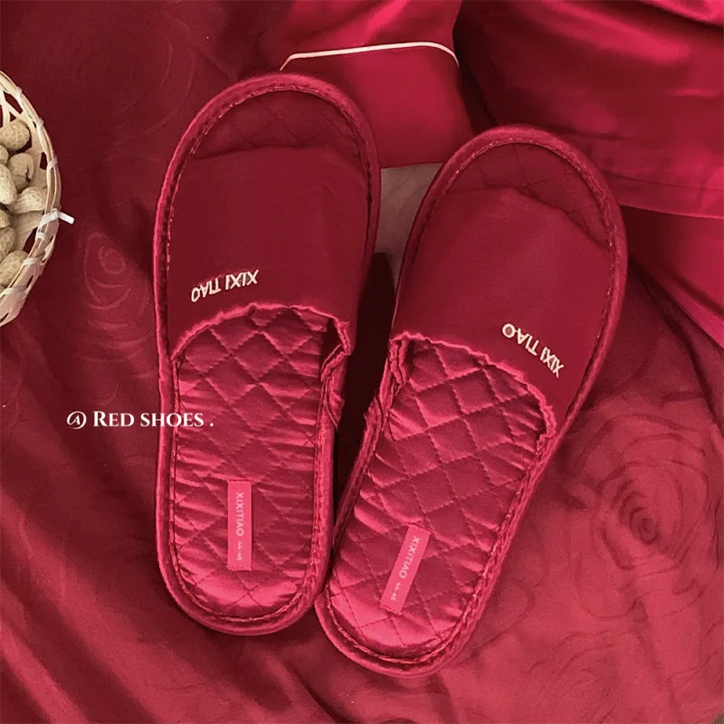 SHIGUDE Cotton Linen Blend Slippers Unisex Red-3
