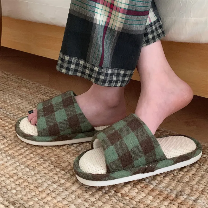 SHIGUDE Linen Slippers Women's Black-9