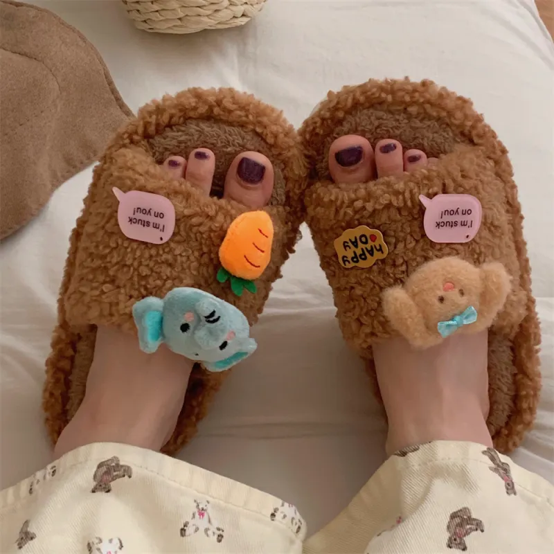 SHIGUDE Indoor Cotton Slipper Shoes Women's Brown-5