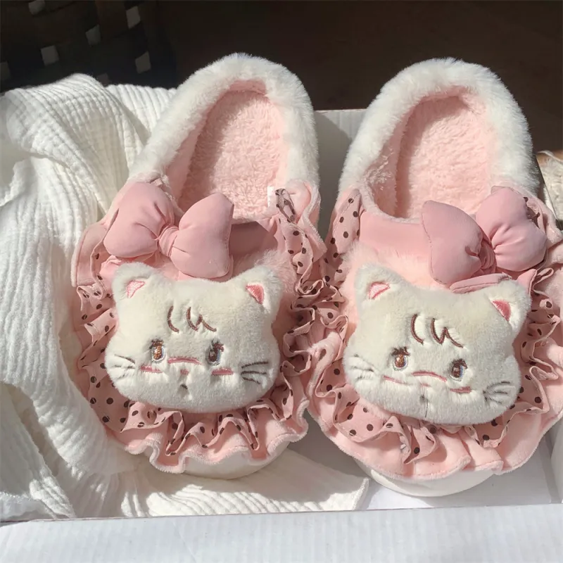 SHIGUDE x MIKKO Indoor Fleece Lined Cotton Slippers Women's Pink-1