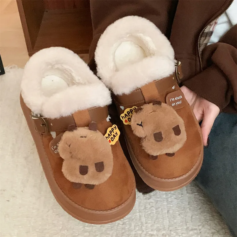 SHIGUDE Cotton Slippers Women's Brown-4