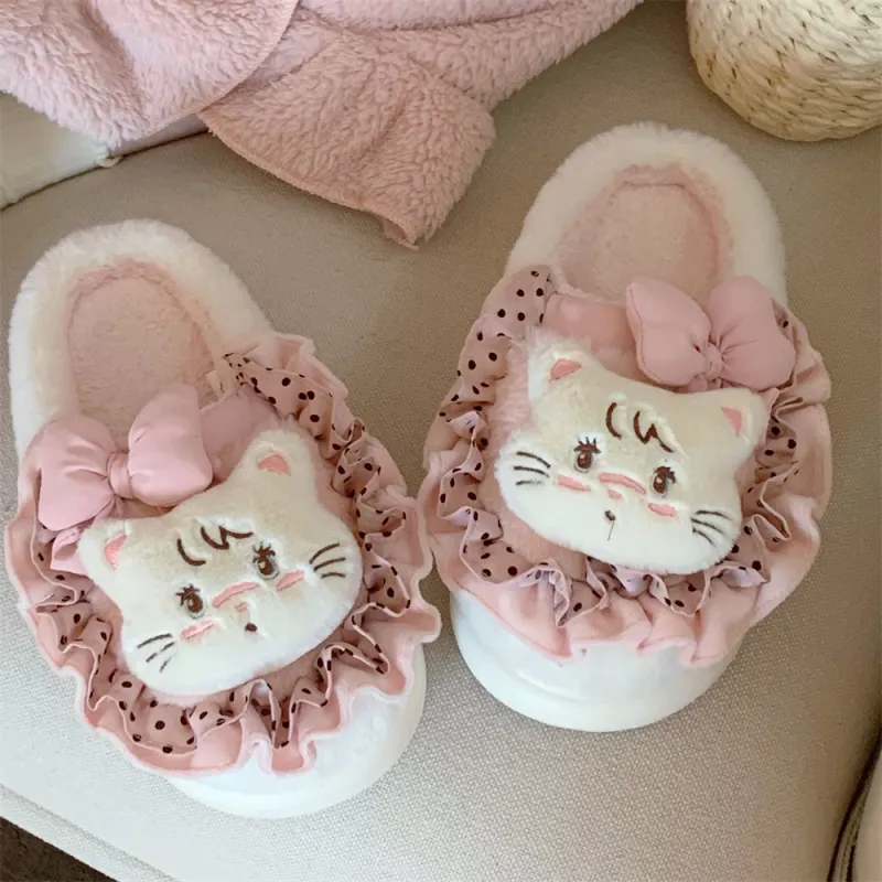 SHIGUDE x MIKKO Indoor Fleece Lined Cotton Slippers Women's Pink-2