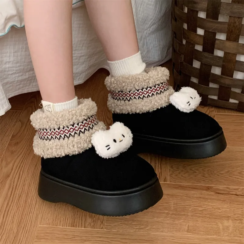 SHIGUDE Cotton Slippers Home Slippers Women's Black-3