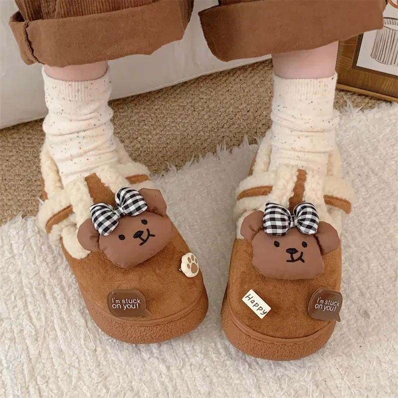 SHIGUDE Cotton Slippers Women's Dark Coffee-24