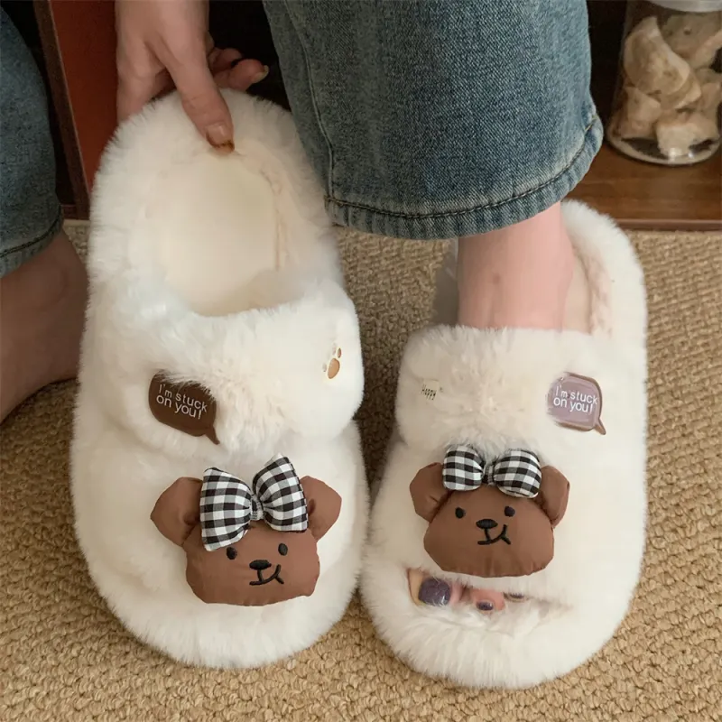 SHIGUDE Cotton Slippers Women's Brown/White-7