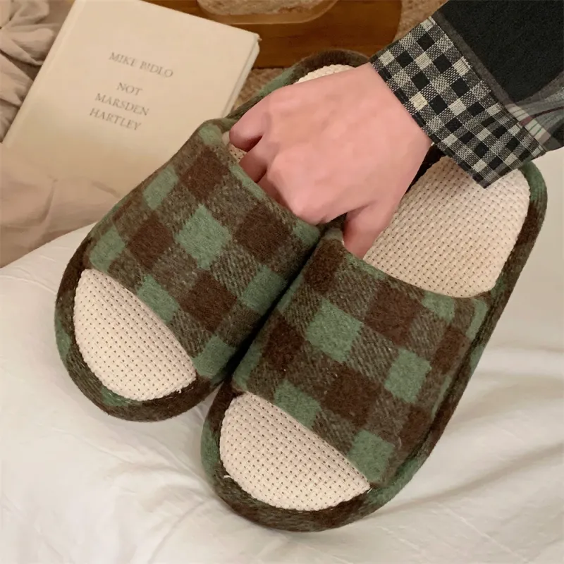 SHIGUDE Linen Slippers Women's Black-10