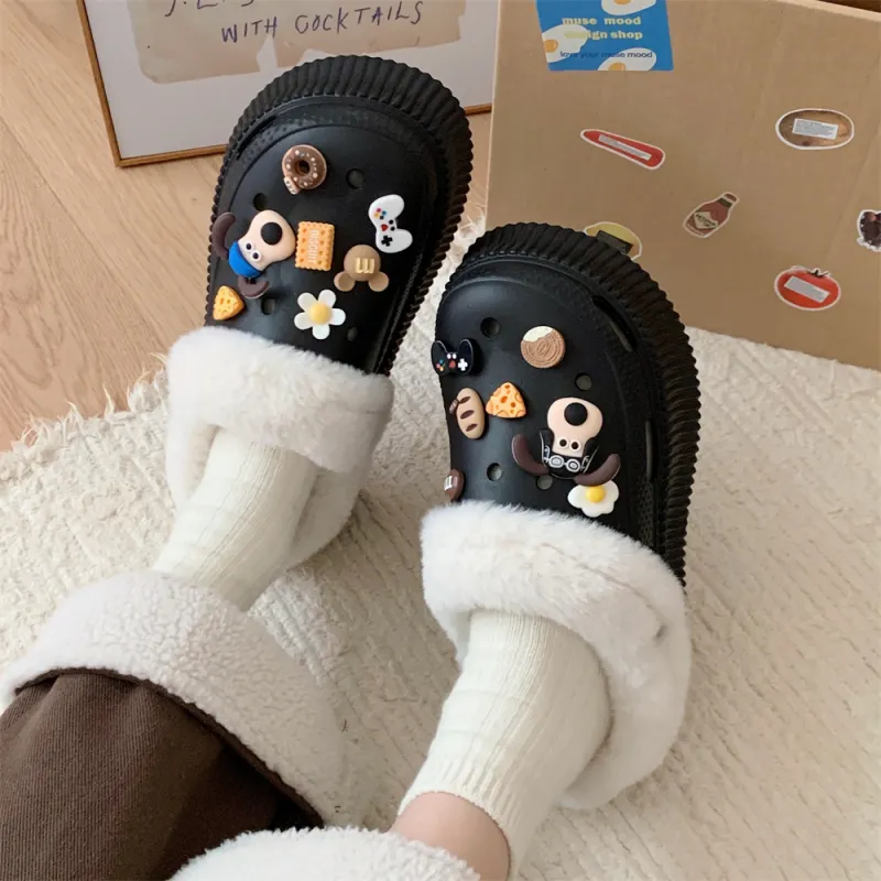 SHIGUDE Cotton Slippers Women's Black-3