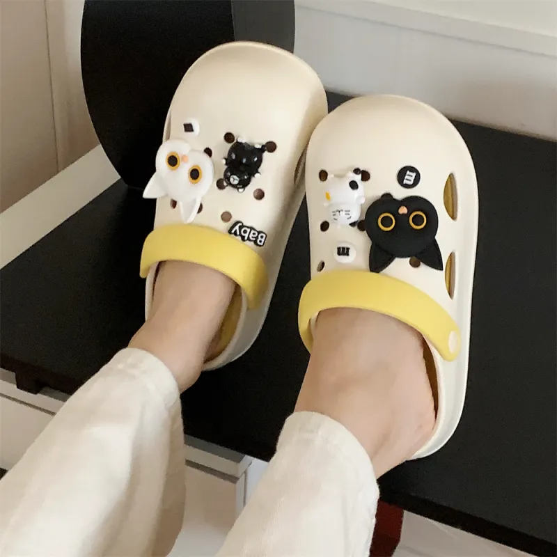 SHIGUDE Sandal Slippers Women's, White Yellow-3
