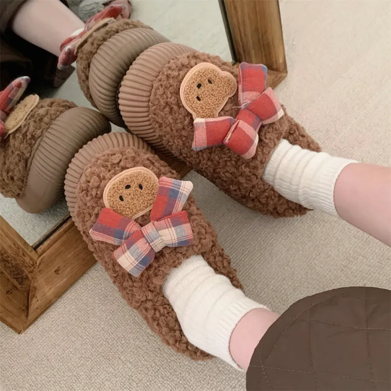 SHIGUDE Cotton Slippers Women's Brown-2