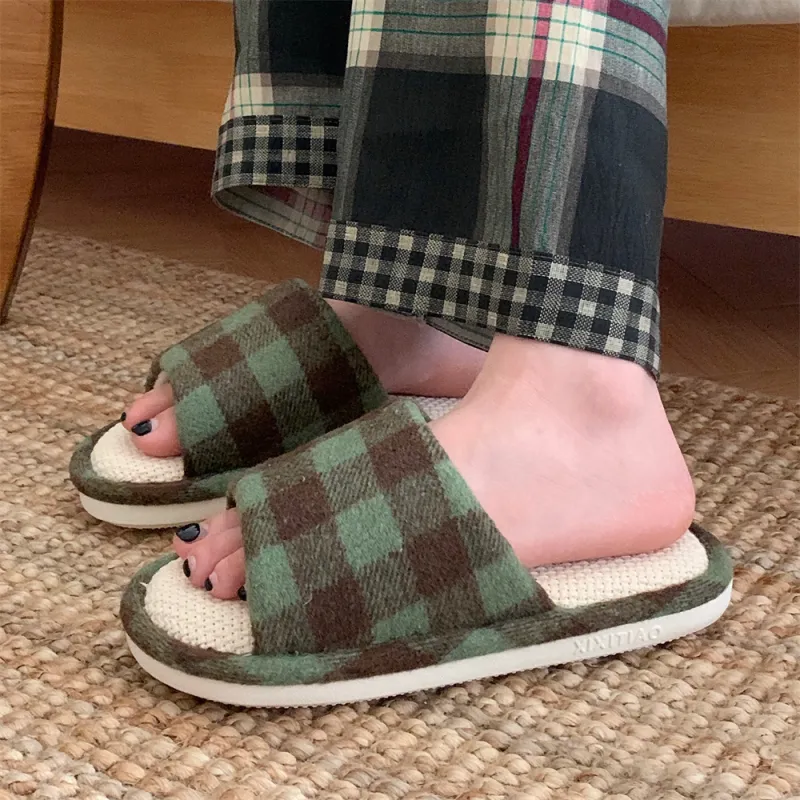 SHIGUDE Linen Slippers Women's Black-7