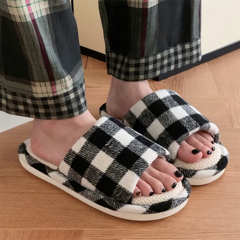 SHIGUDE Linen Slippers Women's Black-1