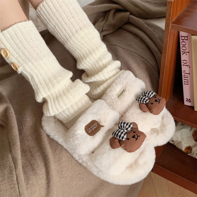 SHIGUDE Cotton Slippers Women's Brown/White-9